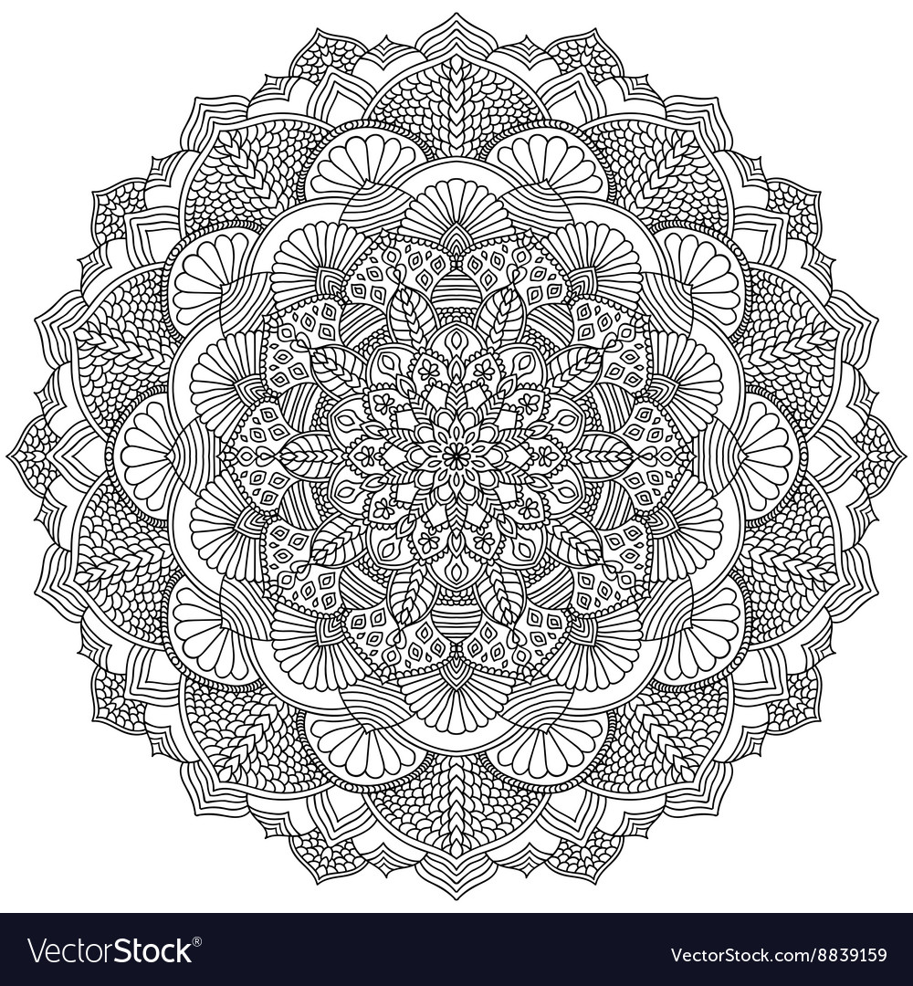 Download Intricate Black Mandala for Coloring Royalty Free Vector