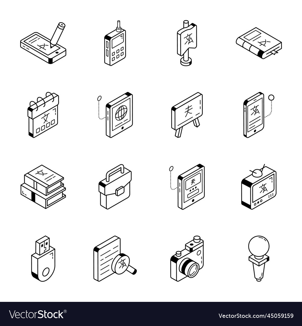 Pack of language interpretation linear isometric i vector image Pack of language interpretation linear isometric i