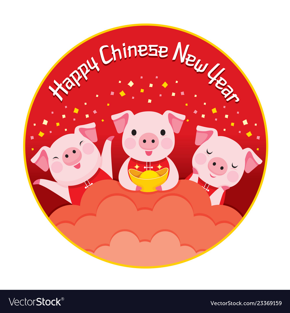 Pigs in circle frame of happy chinese new year