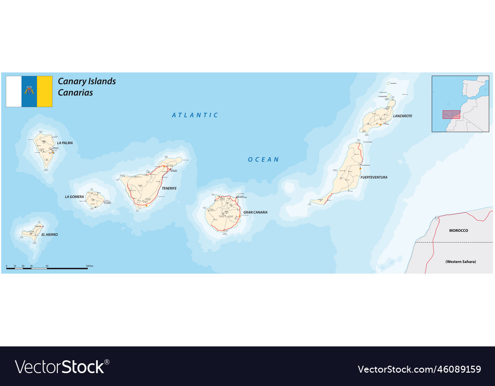 Road map of the canary islands Royalty Free Vector Image