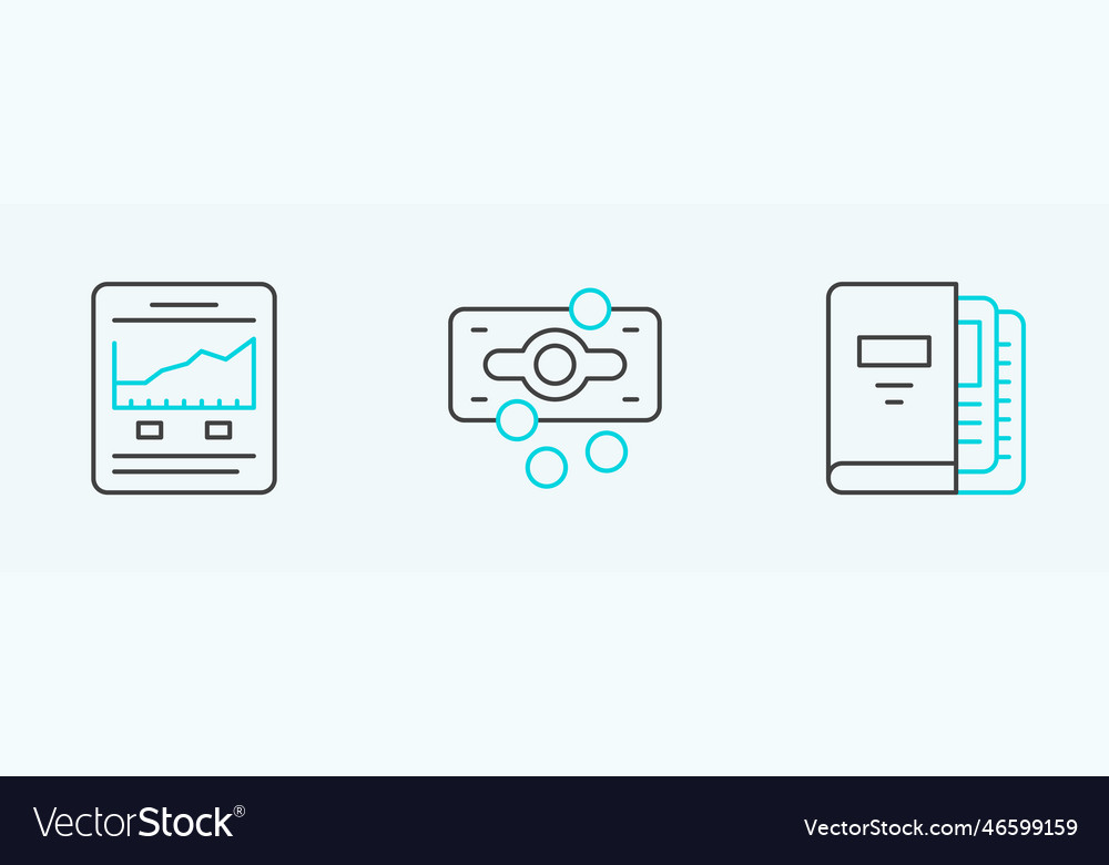 Set line office folders website with growth graph vector image Set line office folders website with growth graph