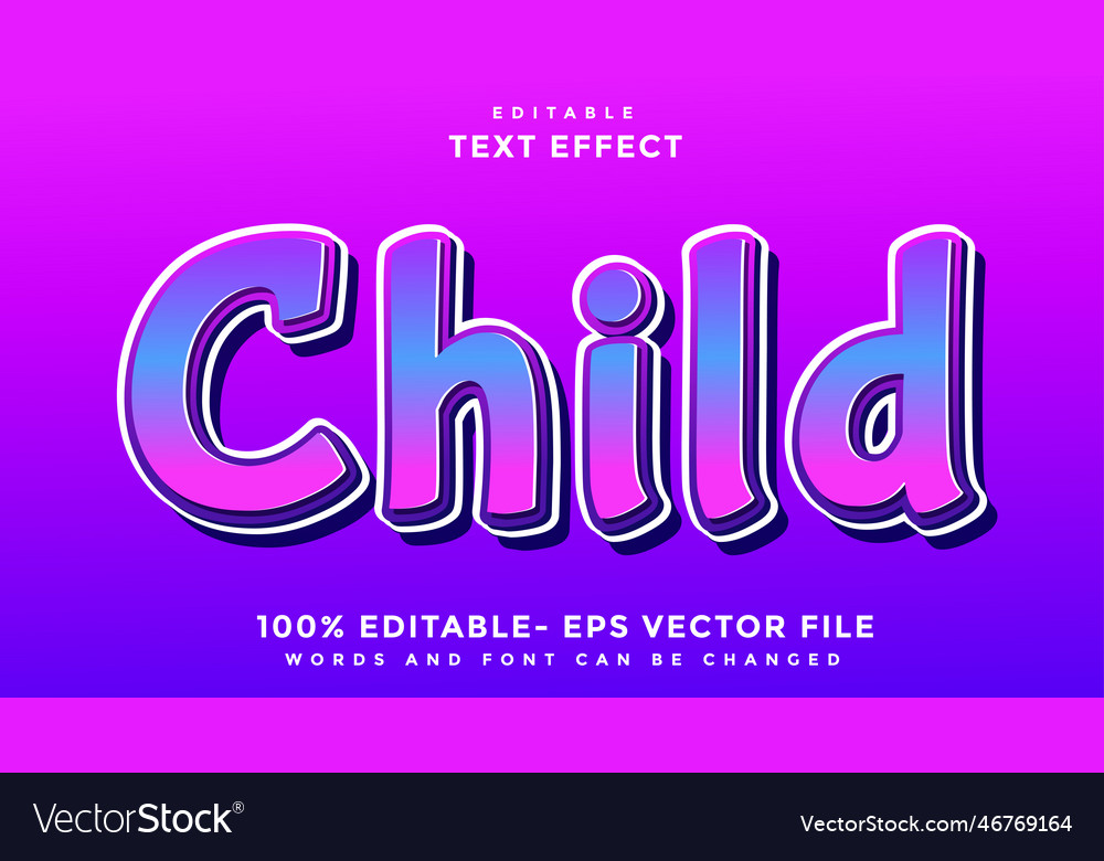 3d minimal gradient word child editable text vector image 3d minimal gradient word child editable text