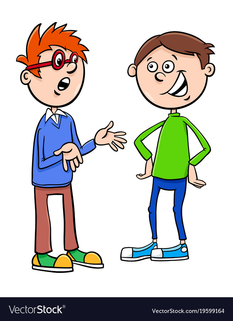 Boys kid characters talking cartoon Royalty Free Vector