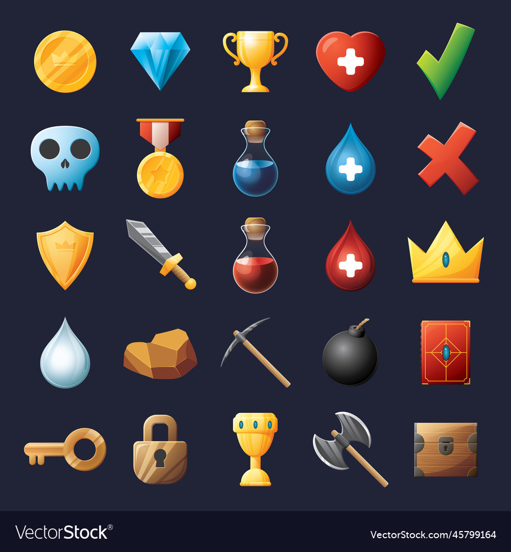 Spiel ui Assets set Gaming Benutzeroberfläche Icons vector image Spiel ui Assets set Gaming Benutzeroberfläche Icons
