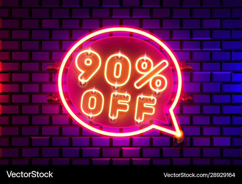 Neon Chat Frame 90 Off Text Banner Night Sign Vector Image