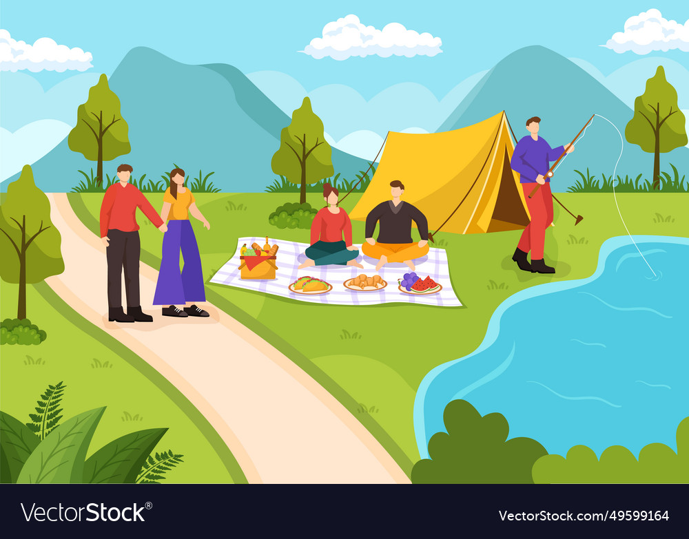 Outdoor-Aktivitäten mit Entspannung auf einem Picknick vector image Outdoor-Aktivitäten mit Entspannung auf einem Picknick