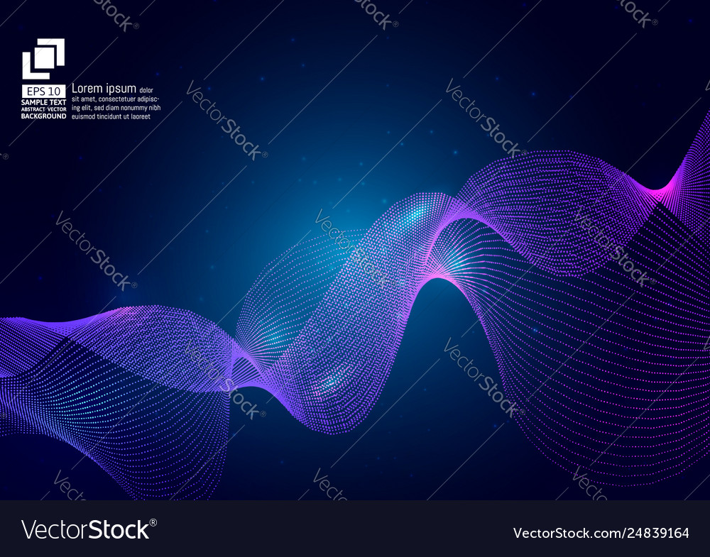 Purple color waves particle on blue background vector image Purple color waves particle on blue background