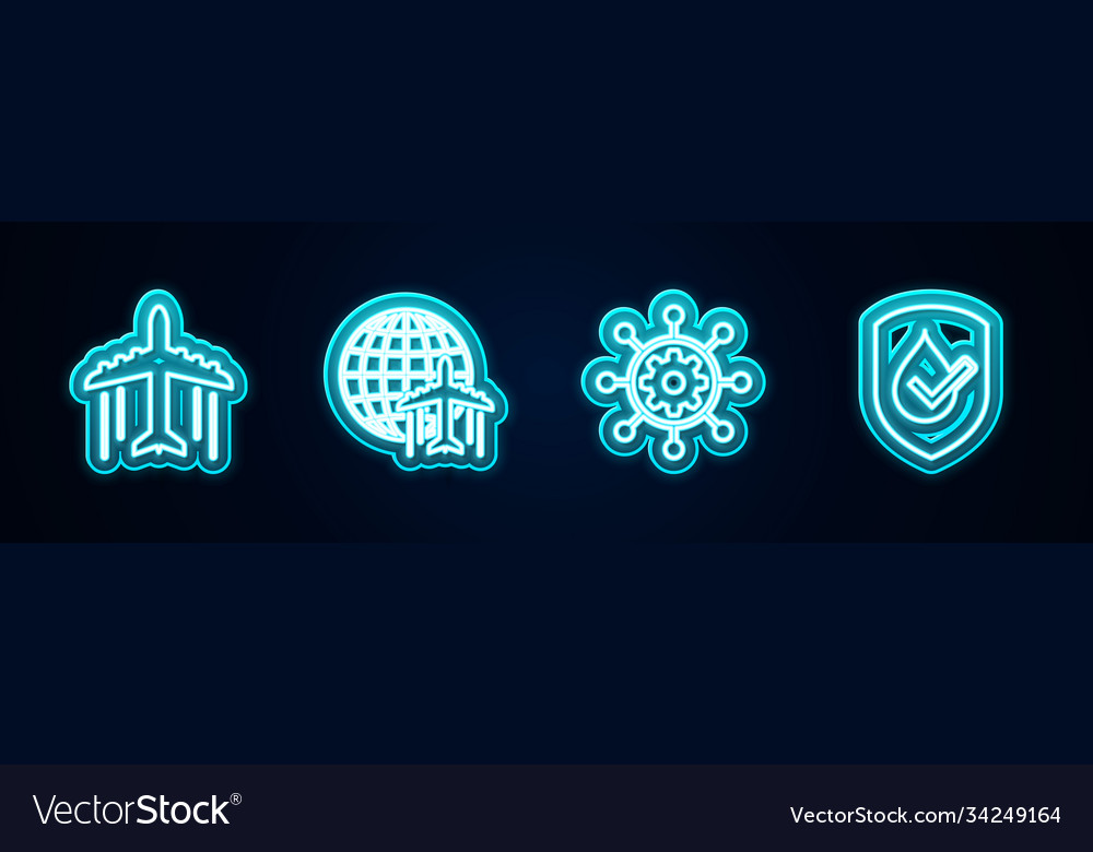 Set line plane globe with flying project Vector Image Set line plane globe with flying project
