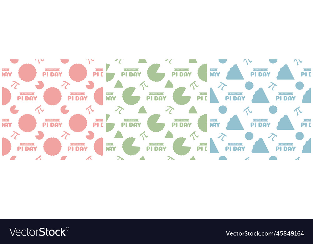 Set of pi day seamless pattern design vector image Set of pi day seamless pattern design