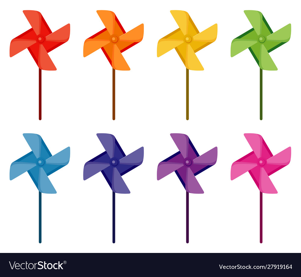 Set wind spinners in different colors Royalty Free Vector