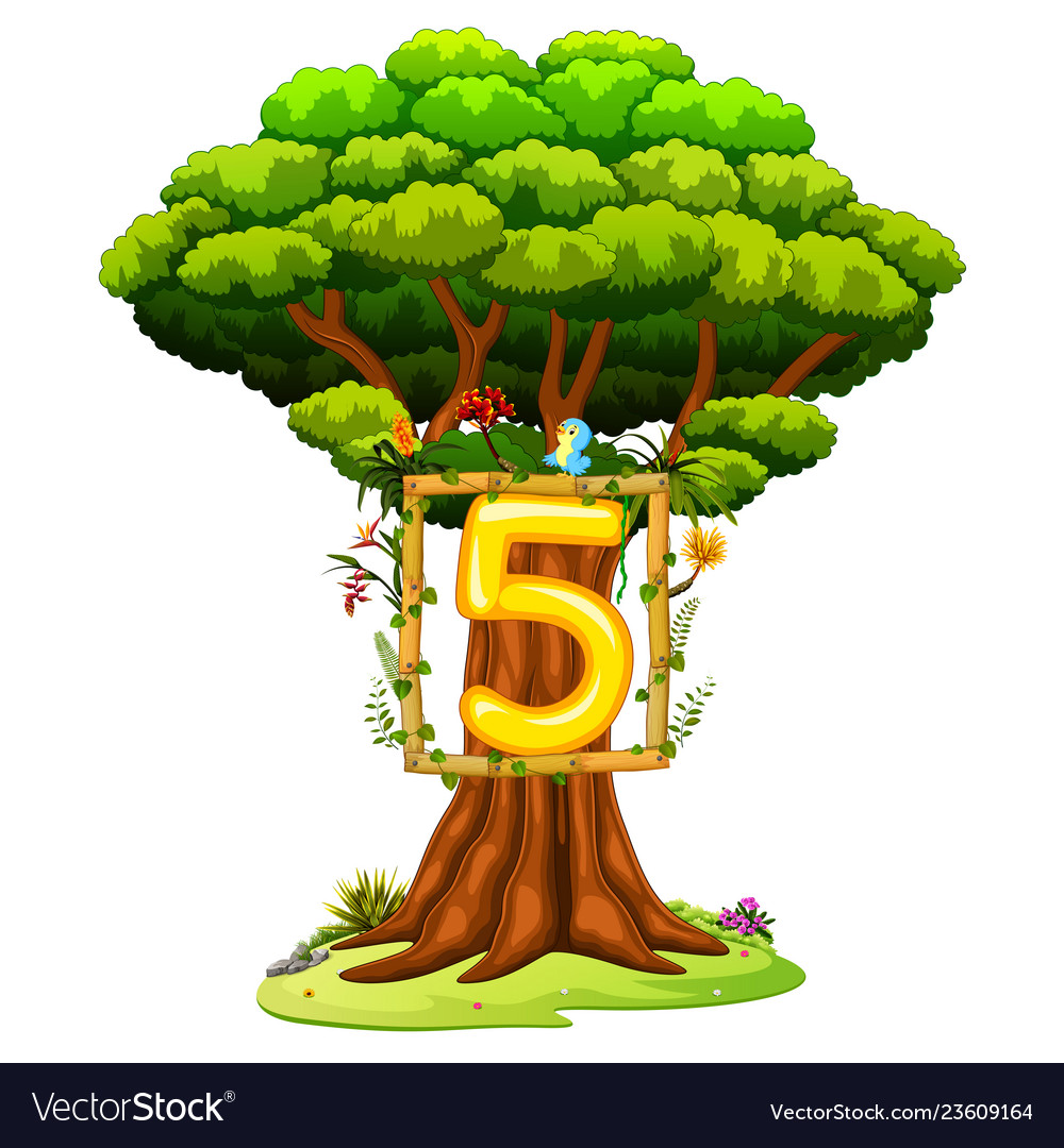 Tree with Number Five - Nature Scene