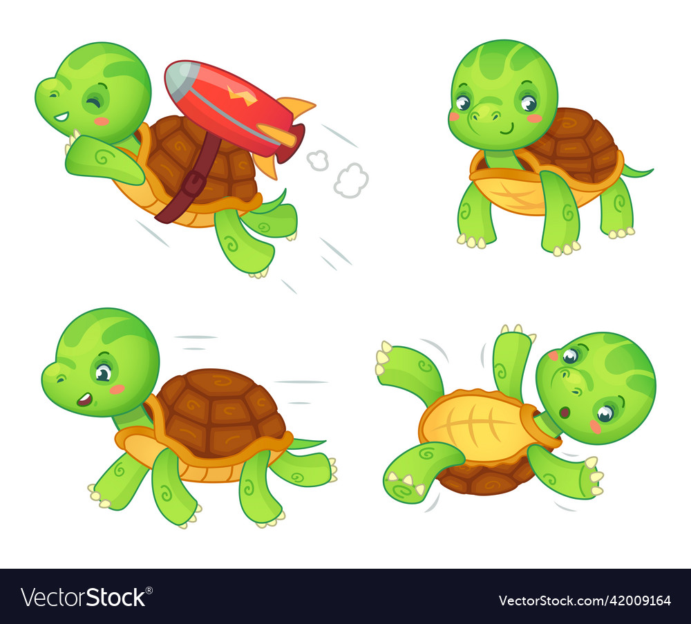 Turtle Child In Different Poses Tortoise Baby Vector Image