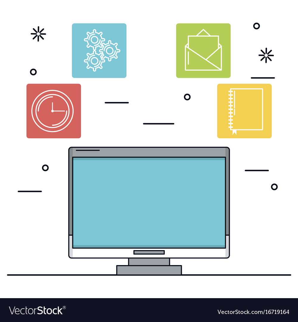 White background with desktop computer in closeup