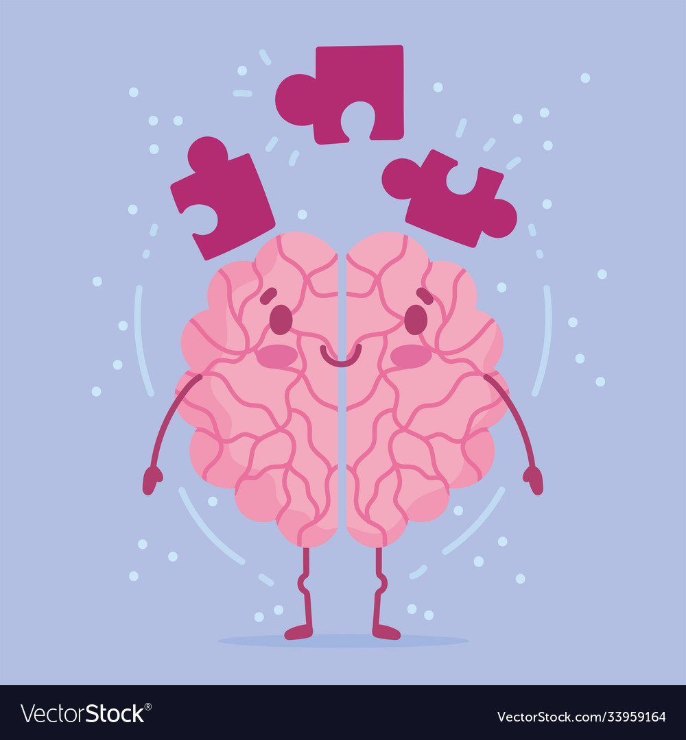 World mental health day cartoon brain puzzles Vector Image