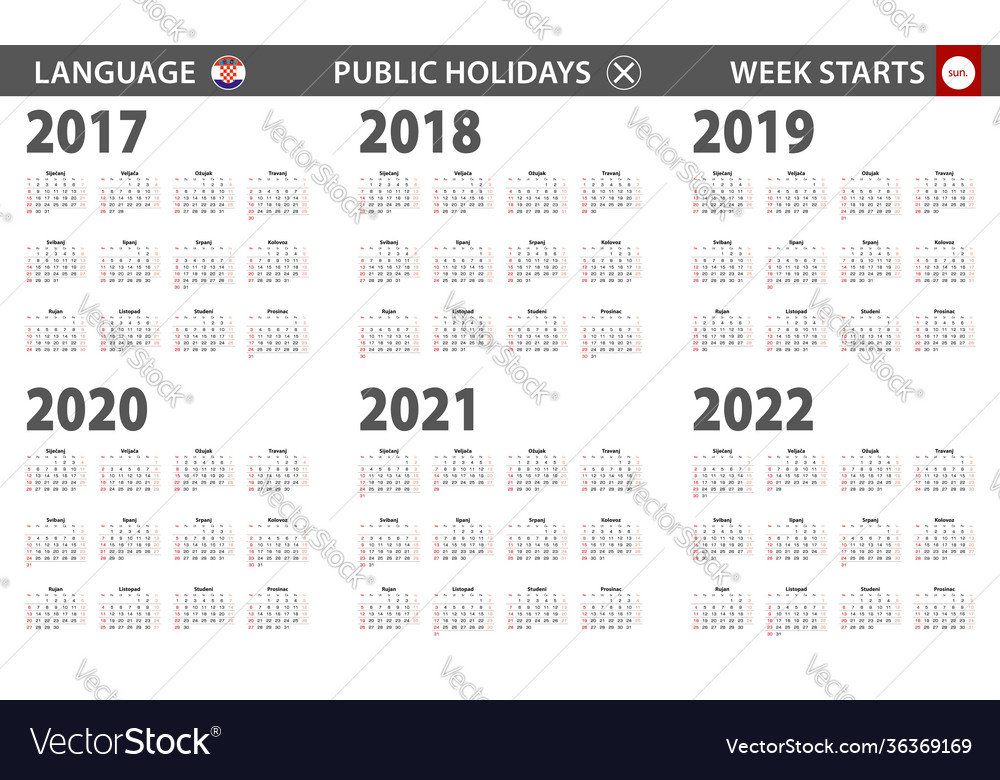 2017-2022 year calendar in croatian language week