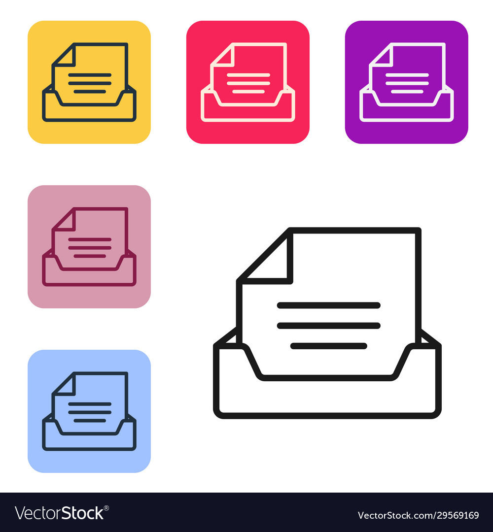 Black line drawer with document icon isolated