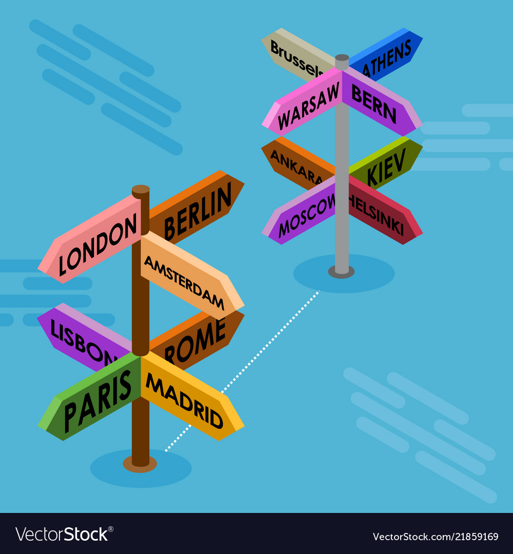 Direction of capital city in europe isometric