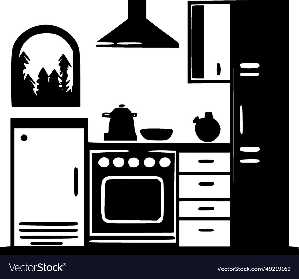 Kitchen - black and white Royalty Free Vector Image