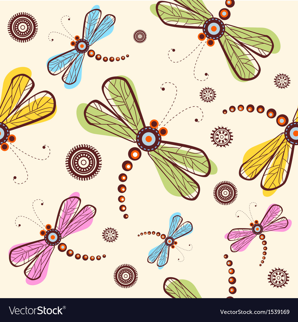 Seamless pattern with dragonfly and flower Vector Image