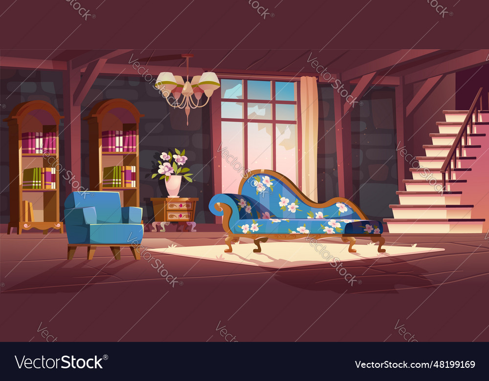 Vintage Castle Living Room Interior Cartoon Vector Image