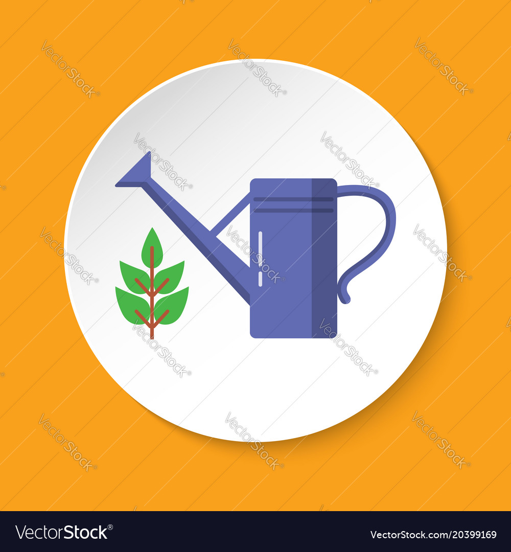 Watering can icon in flat style on round button
