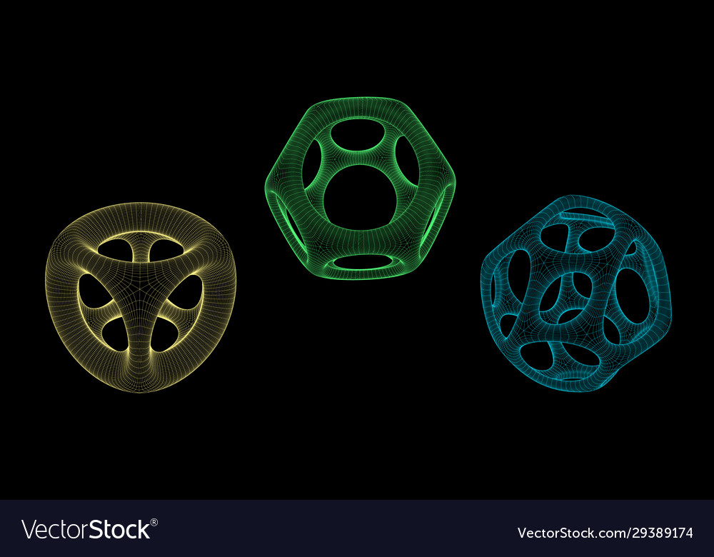 Abstract 3d shape set with holes wireframe