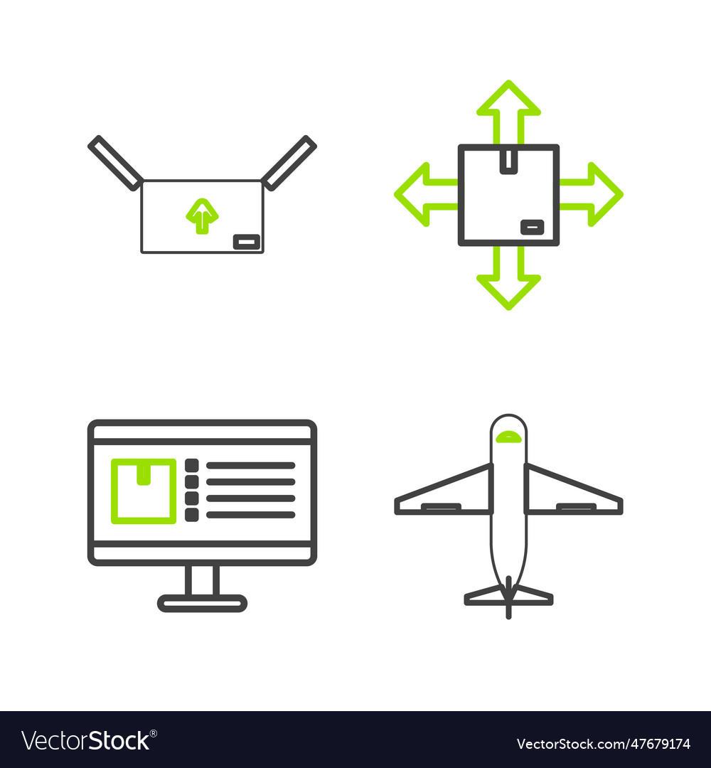 Set line plane computer monitor with app delivery vector image Set line plane computer monitor with app delivery