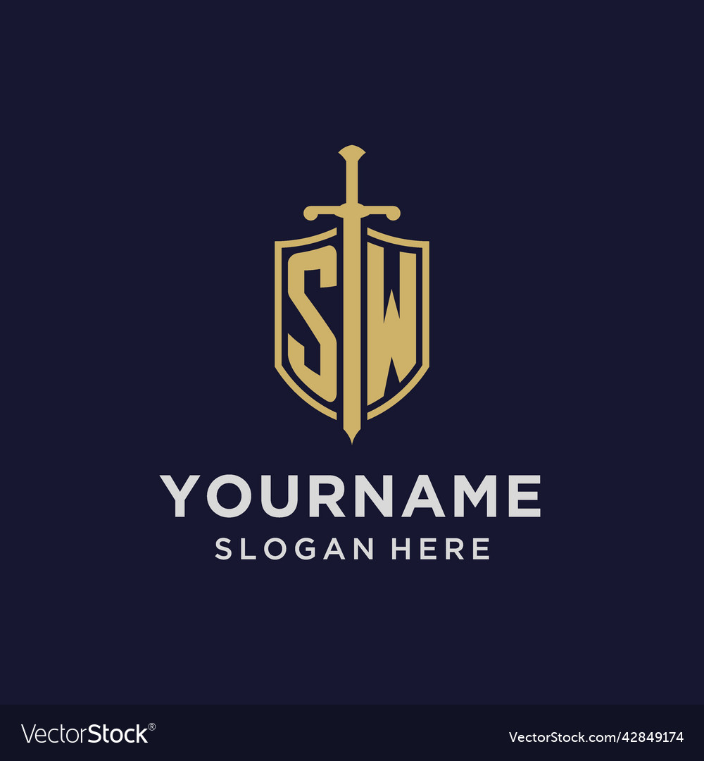 Sw logo initial monogram with shield and sword Vector Image Sw logo initial monogram with shield and sword