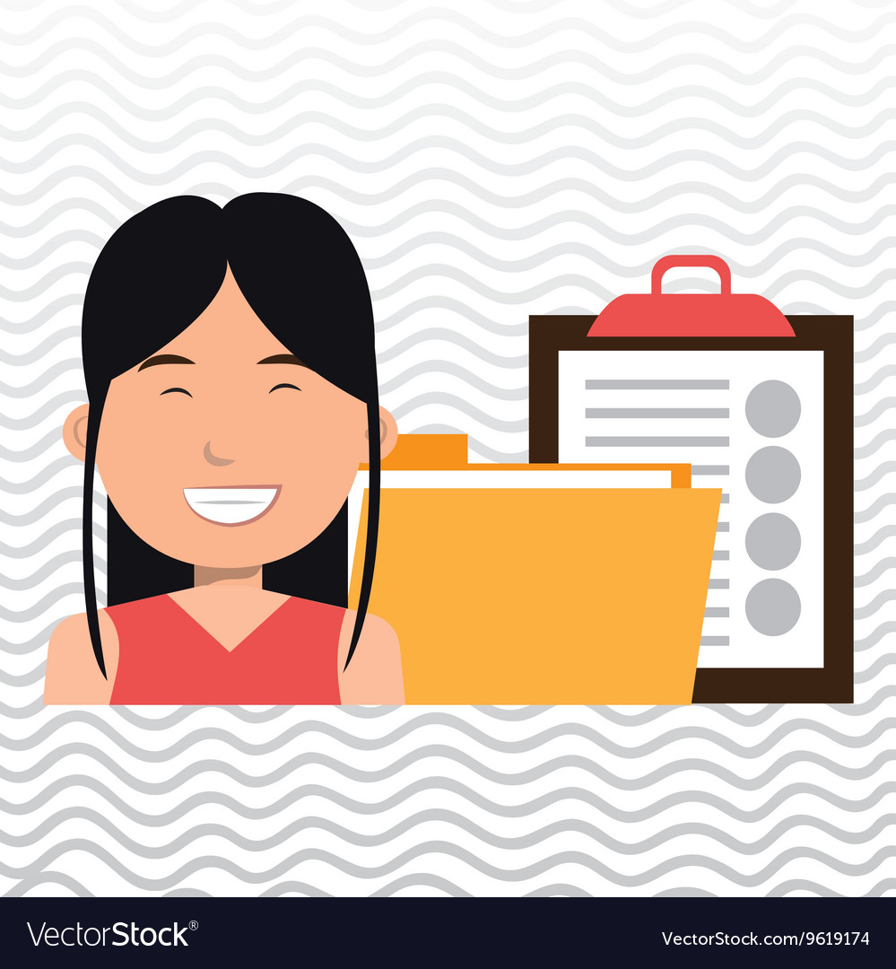 Woman with folder and clipboard isolated icon