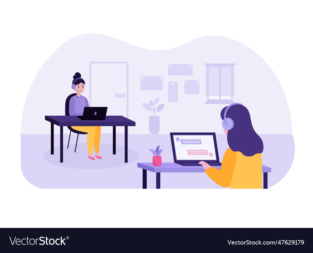 Colleagues work as operators vector image Colleagues work as operators