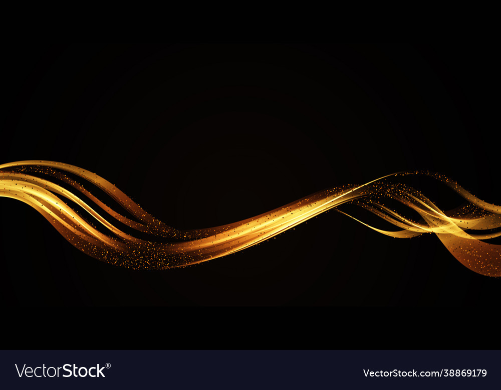 Gold color wave on black background abstract Vector Image