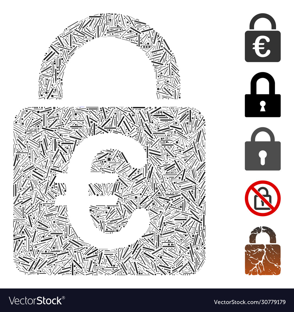 Linear euro lock icon collage vector image Linear euro lock icon collage