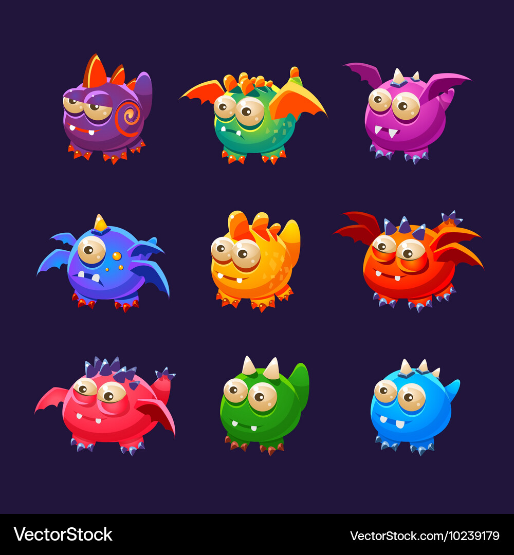 Little alien monsters with and without wings Vector Image