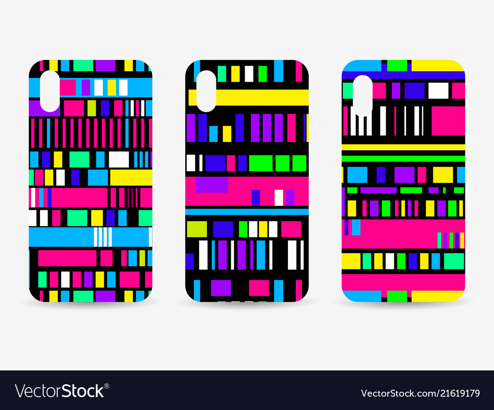 Phone case set glitch pattern background signal vector image Phone case set glitch pattern background signal