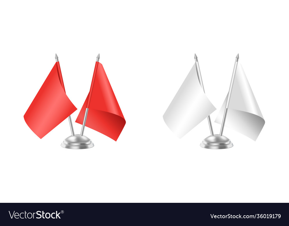 Download Realistic Table Flags Mockup Red And White Vector Image