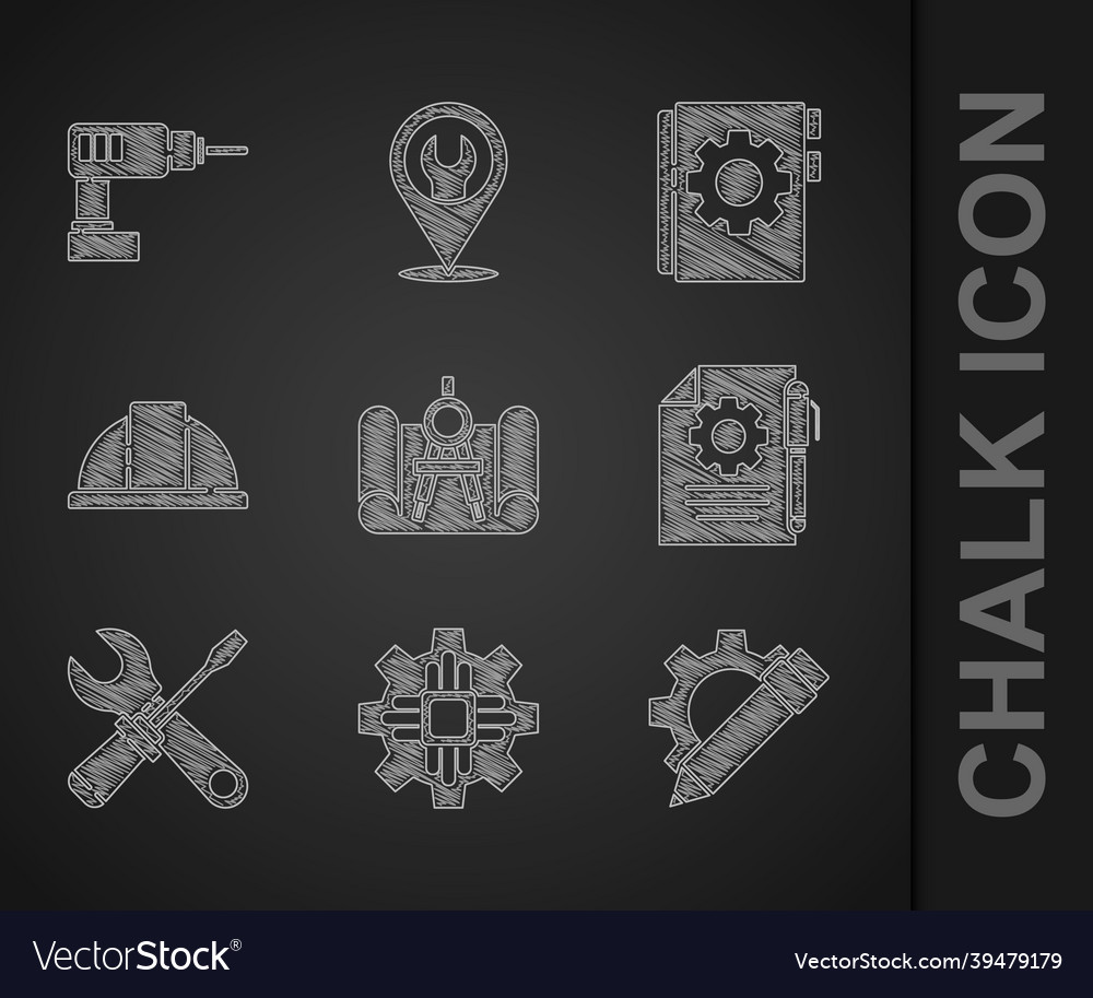Set graphing paper and compass processor pencil vector image Set graphing paper and compass processor pencil