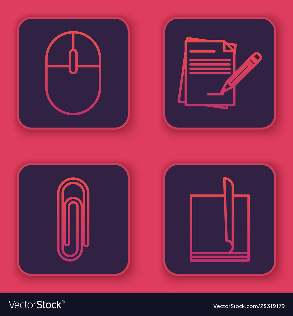 Set line computer mouse paper clip blank