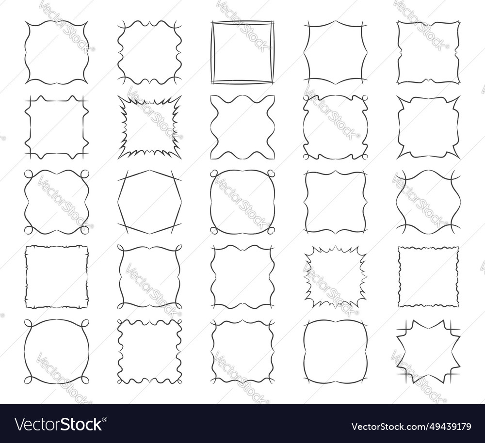 Twisted square calligraphic frames set abstract vector image Twisted square calligraphic frames set abstract