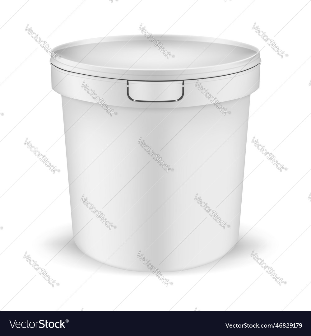 White plastic bucket with lid realistic mockup