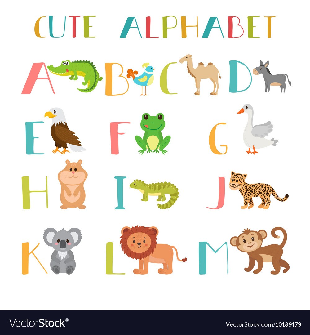 Zoo cute cartoon animals alphabet from a to m Vector Image