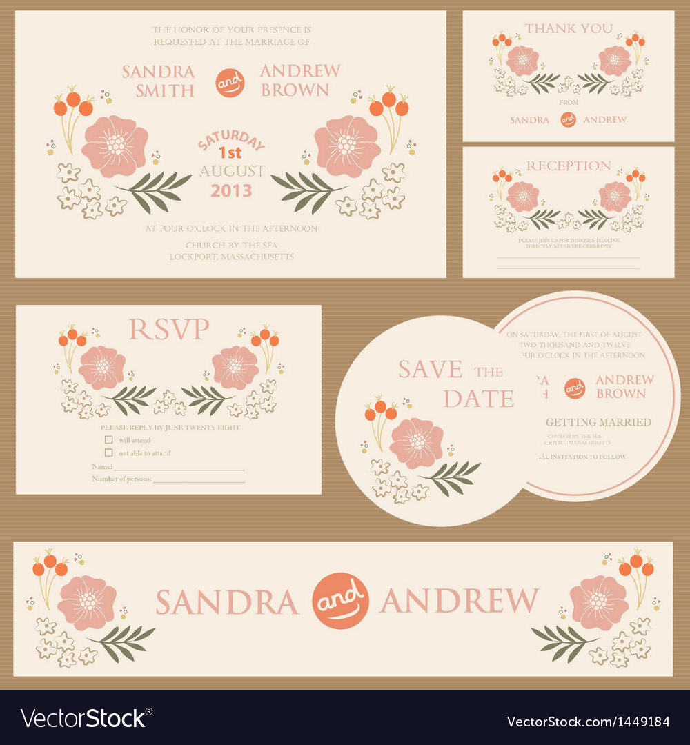 beautiful vintage wedding invitation cards vector image