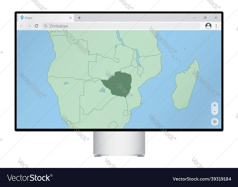 Computer monitor with map of zimbabwe in browser