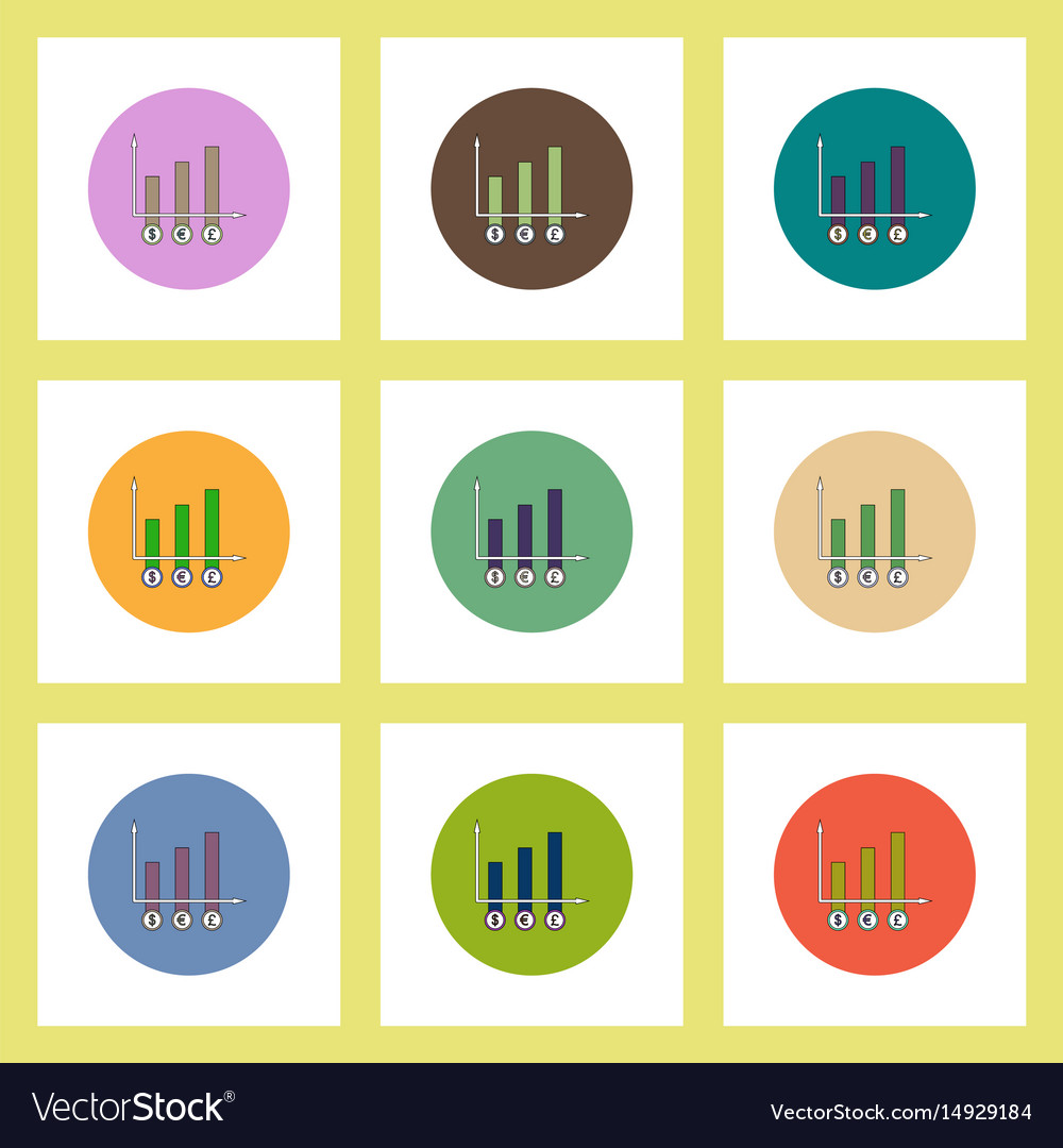 Flat icons set of column chart and currency