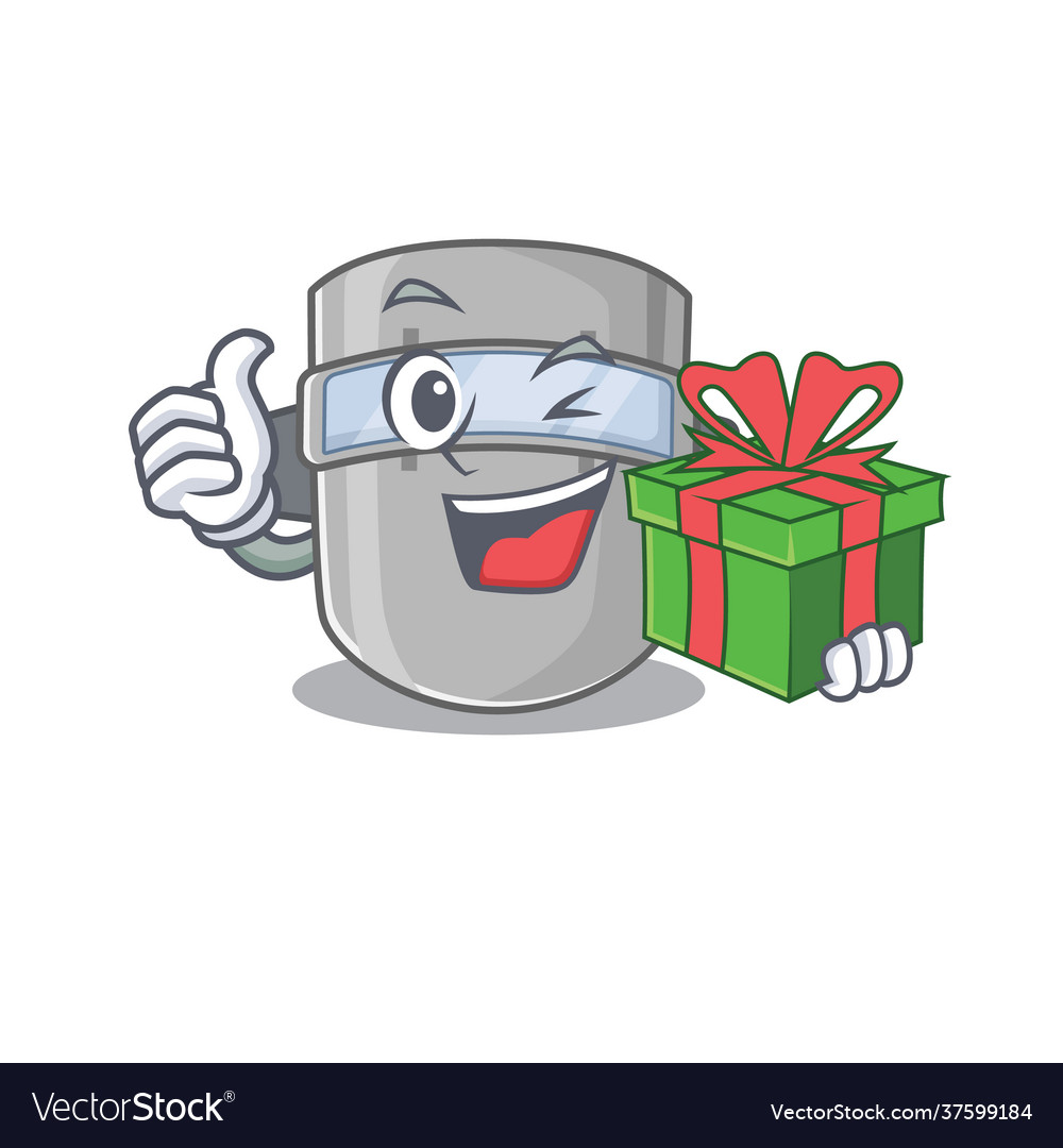 Joyful welding mask cartoon character with a big Vector Image Joyful welding mask cartoon character with a big Vector Image