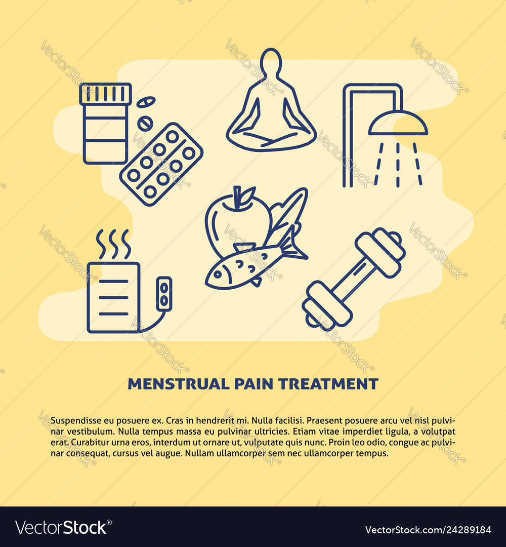 Menstruation pain treatment concept banner in line