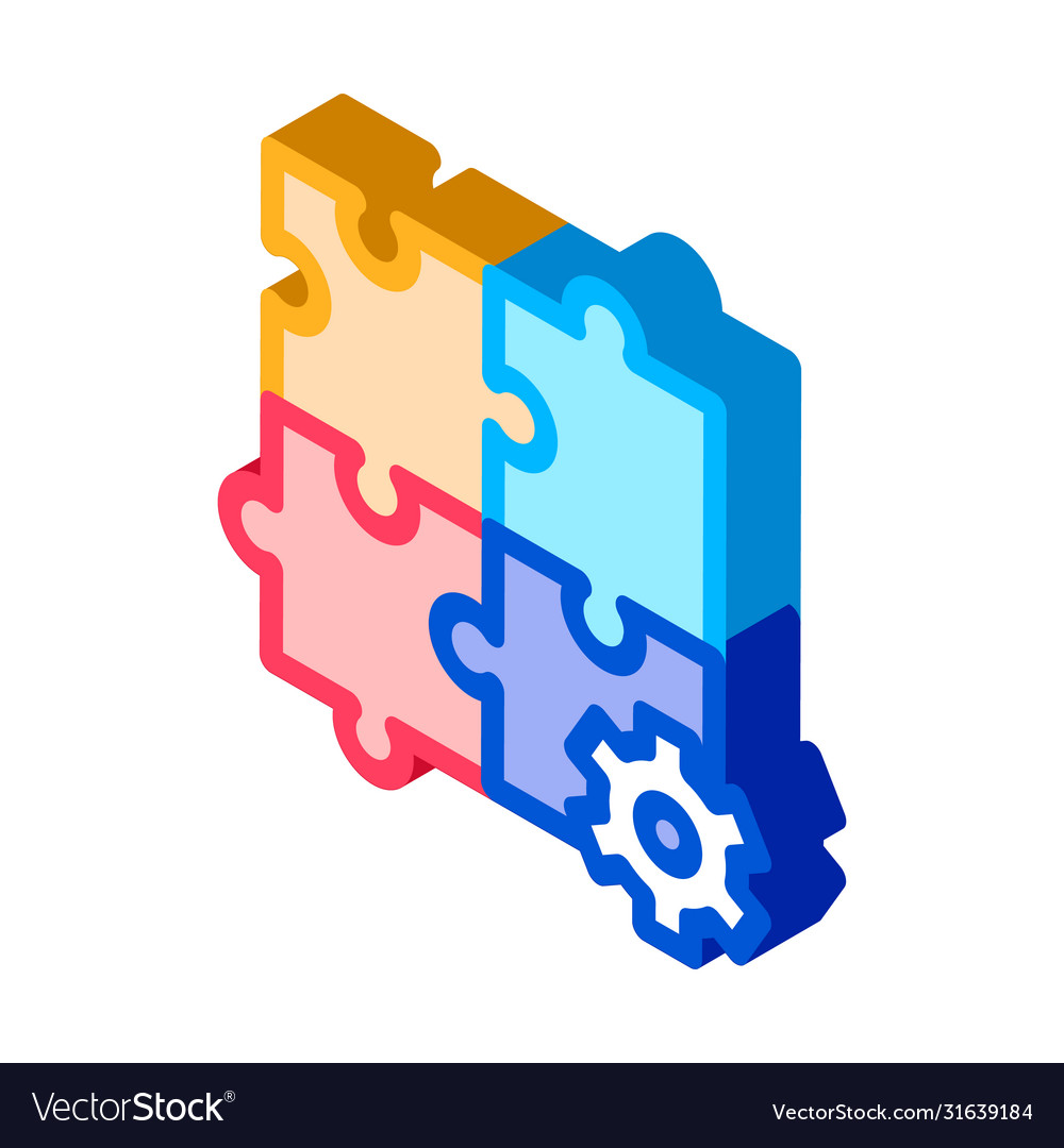 Puzzle game and gear agile element isometric icon vector image Puzzle game and gear agile element isometric icon
