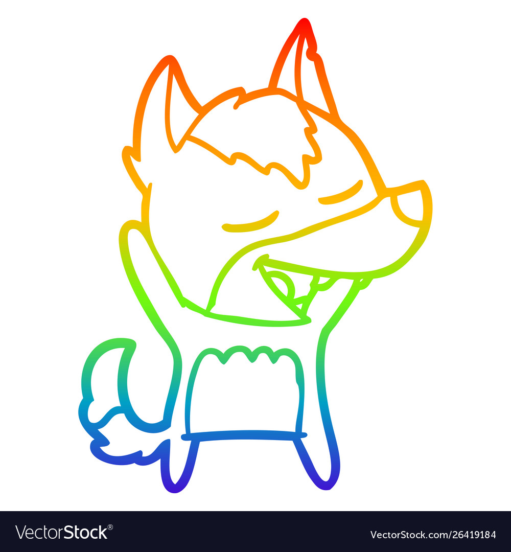 Rainbow gradient line drawing cartoon wolf Vector Image