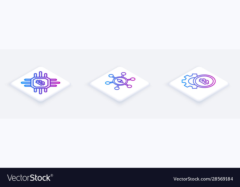 Set isometric line cpu mining farm blockchain vector image Set isometric line cpu mining farm blockchain