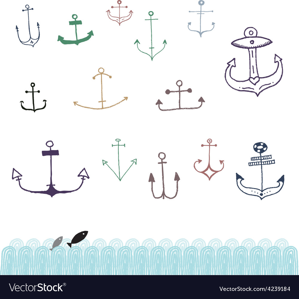 Ship anchor doodles Royalty Free Vector Image - VectorStock