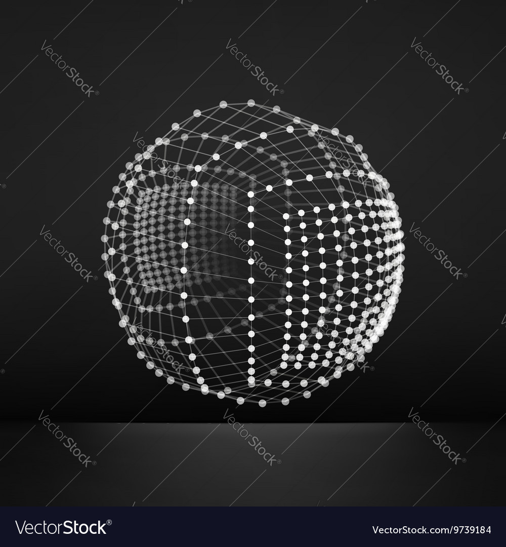 Sphere with connected lines and dots grid 3d